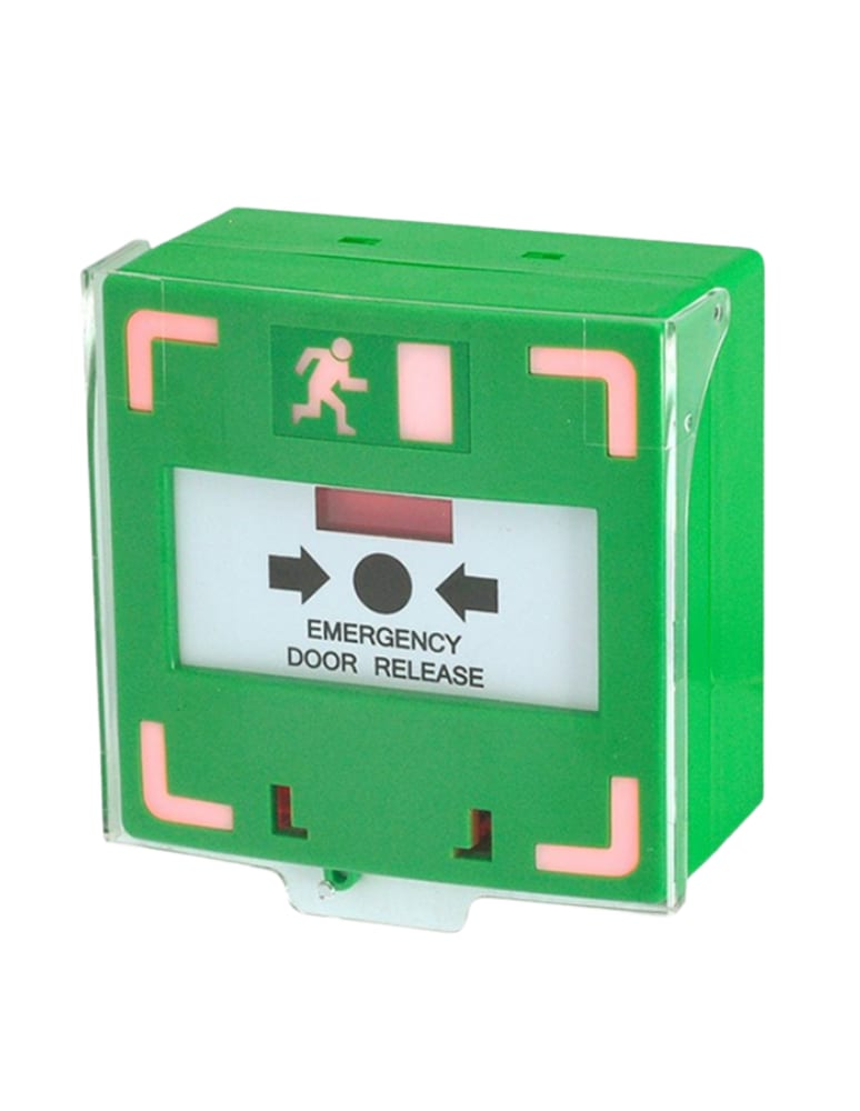 Boton De Salida Verde Rotura De Cristal Para Control Accesos Reseteable