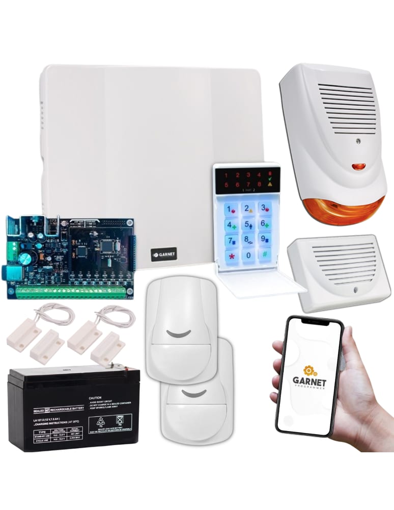 Domiciliaria Garmet App Celular Cableada Con Teclado, Sensores, Sirena Interior Y Exterior Y Bateria