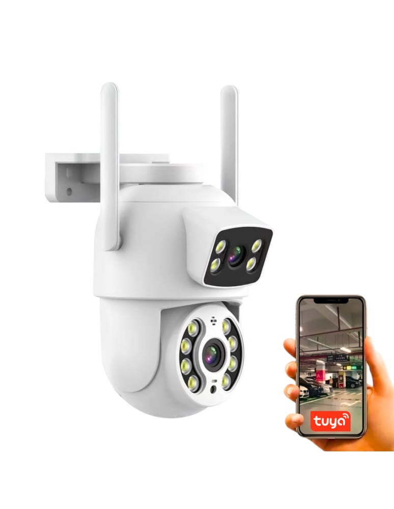 Domo  Ip Ai Wifi Doble Exterior 2x 3mpx P2p Ir Slot Sd Audio App Tuya 5v Usb