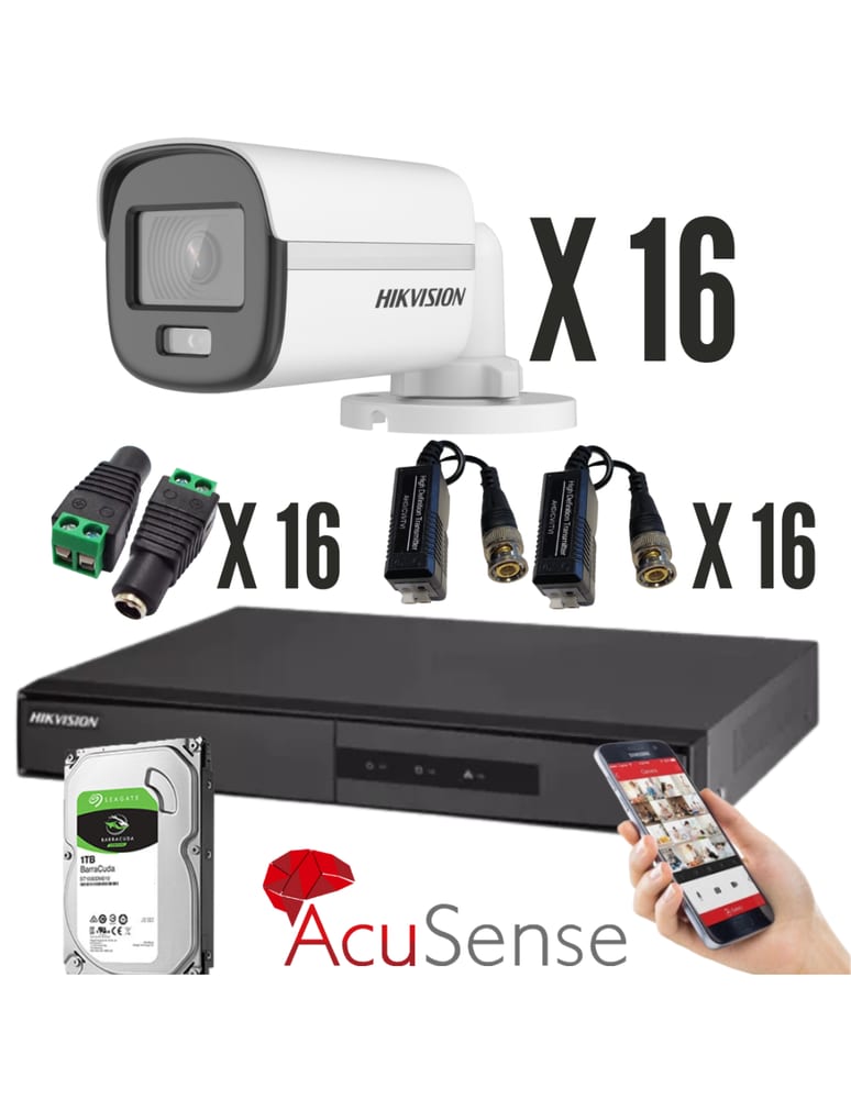 Kit De 16 Camaras 2mpx Dvr 16 Ch Acusense Infrarrojas Exterior 2tb Baluns Plugs Fuentes