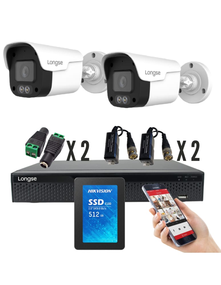 Kit De 2 Camaras 5mpx Exterior Full Color Audio Dvr 4 Ch Det Humana Disco 240gb Fuentes Baluns Plugs