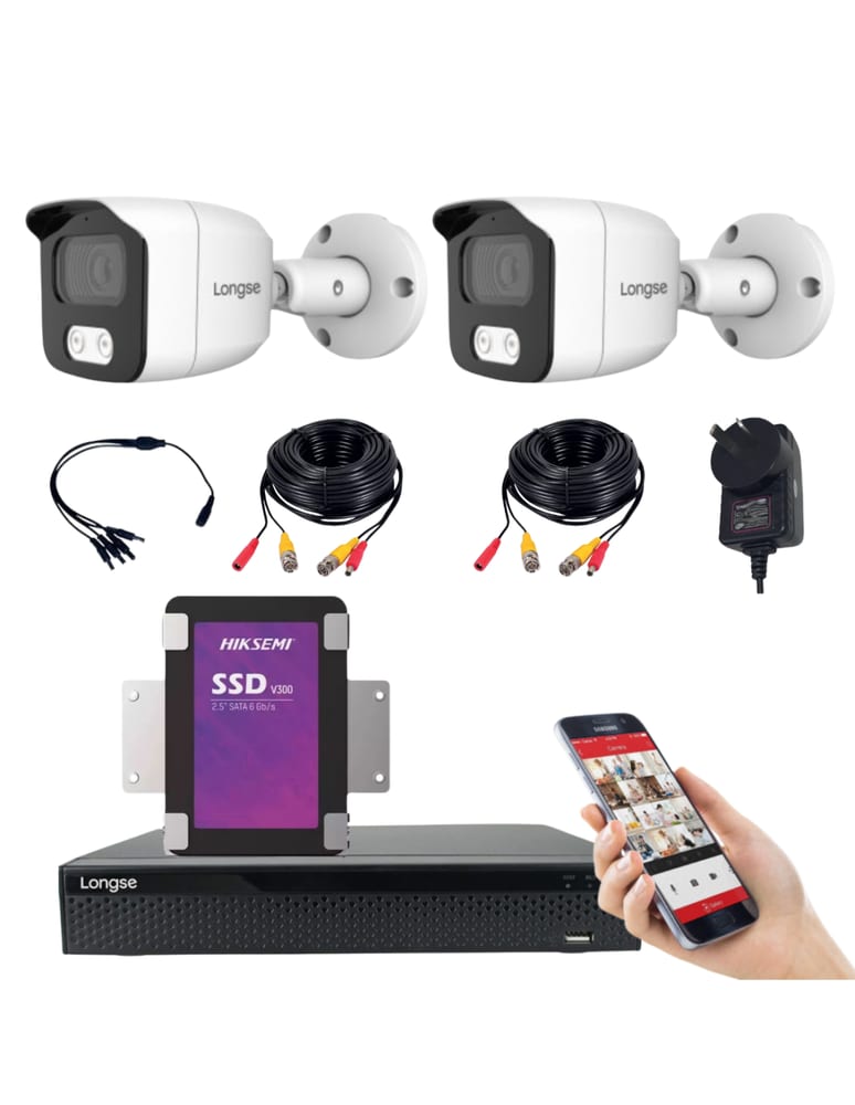 Kit De 2 Camaras 5mpx Ir20m Con Audio Full Color Int/ext, Grabador 4 Canales Disco 500gb
