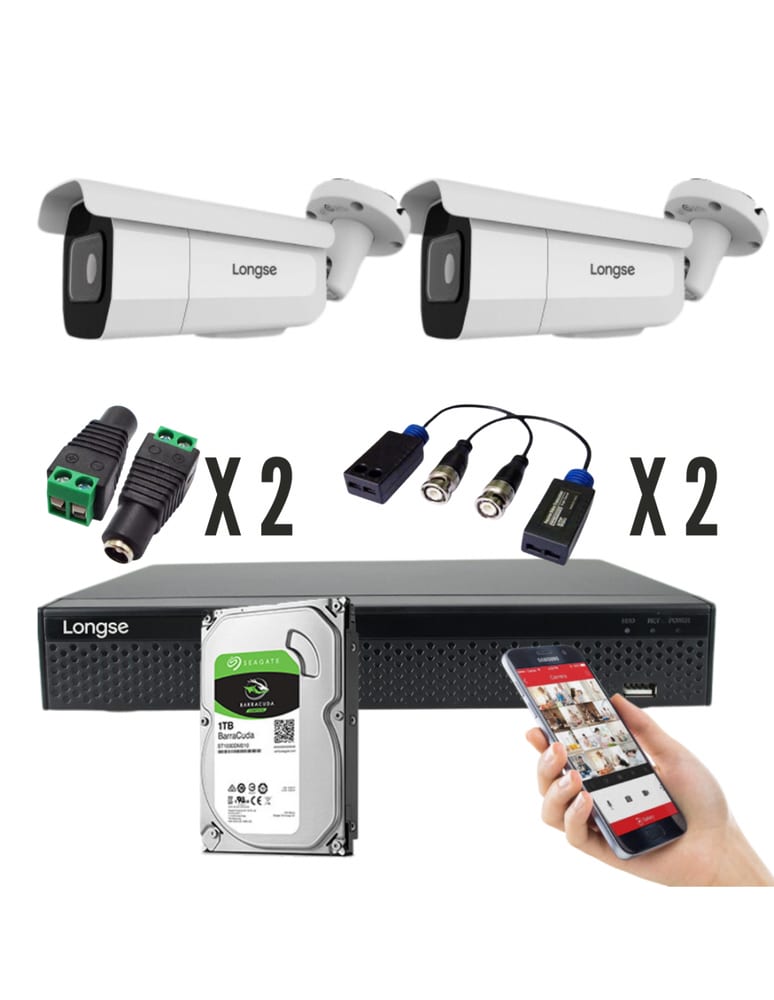 Kit De 2 Camaras 8mpx/4k Exterior Infrarrojas Dvr 4 Canales 4k 1tb Balun Hd Conectores Fuentes