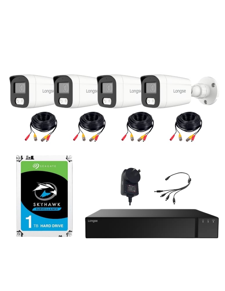 Kit De 4 Camaras 5mpx Dual Light Ext Metalica Grabador 4 Canales 5mpx Lite Cables Fuentes Hdd 1tb