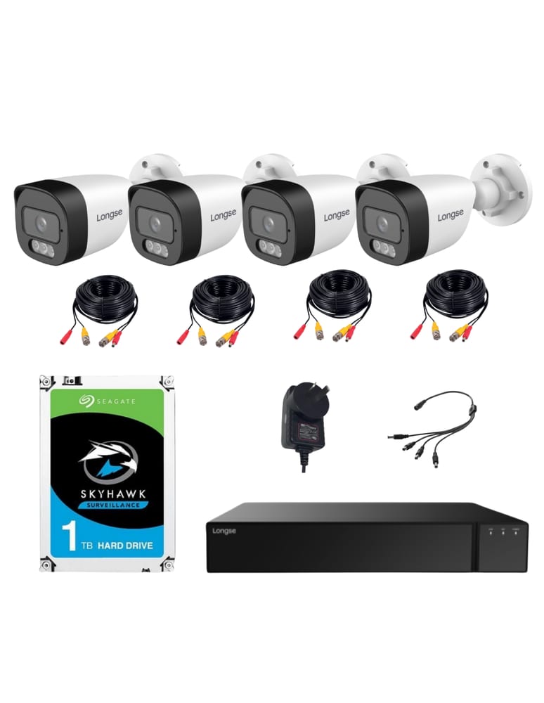 Kit De 4 Camaras 5mpx Dual Light Ext Plastica Grabador 4 Canales 5mpx Lite Cables Fuentes Hdd 1tb