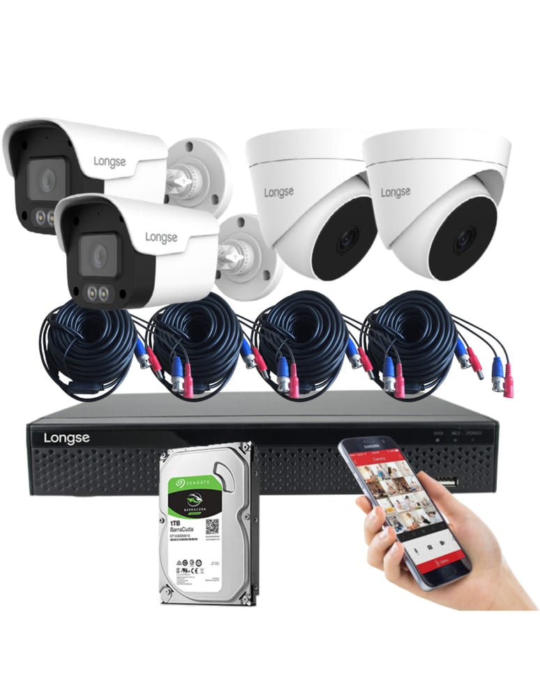 Kit De 4 Camaras 5mpx Exterior (audio) Interior Full Color Dvr 4 Ch Det Humana 1tb Fuentes Cables