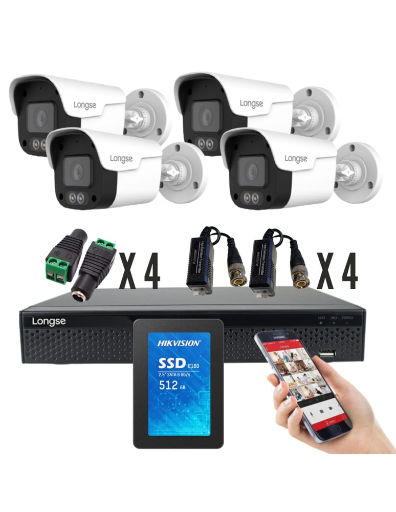 Kit De 4 Camaras 5mpx Exterior Full Color Audio Dvr 4 Ch Det Humana Disco 500gb Fuentes Baluns Plugs