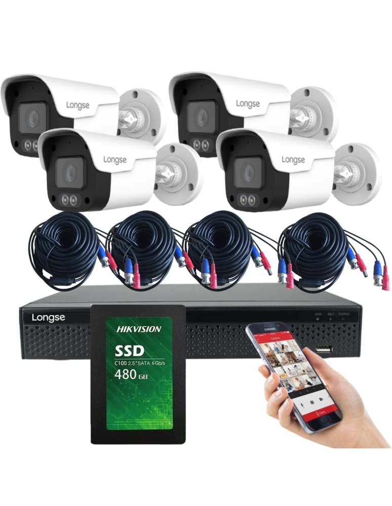 Kit De 4 Camaras 5mpx Exterior Full Color Audio Microfono 4 Ch Det Humana 500gb Fuentes Cables