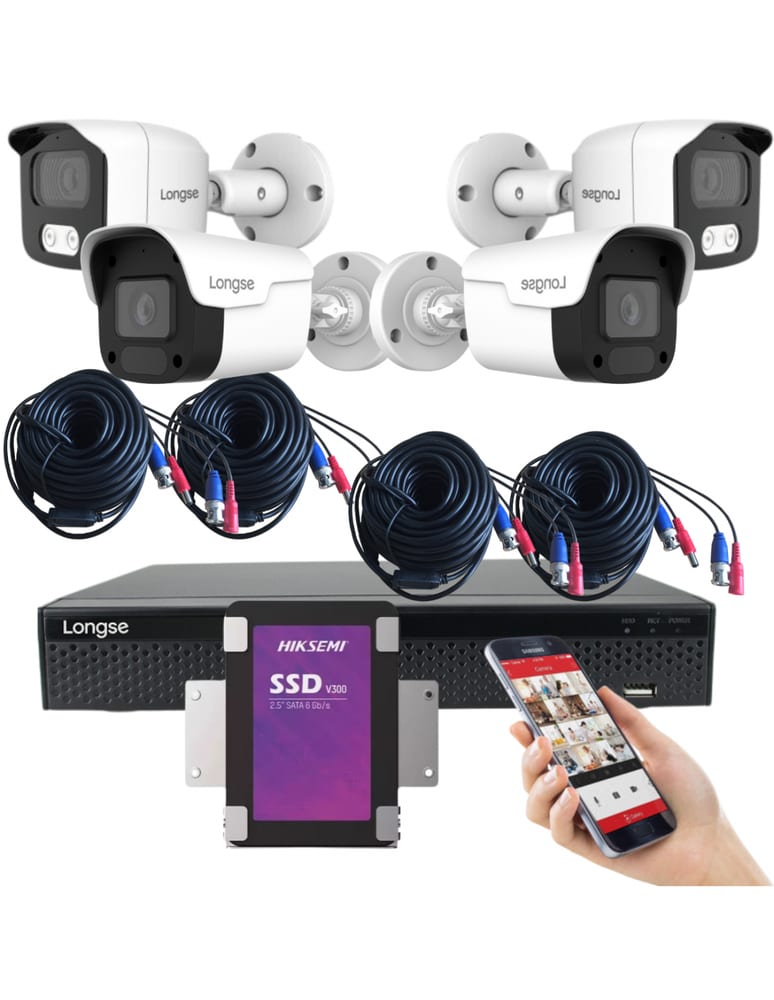 Kit De 4 Camaras 5mpx Full Color Ext Audio, Grabador 4 Canales 5mpx Det Humana Cables Fuentes Disco