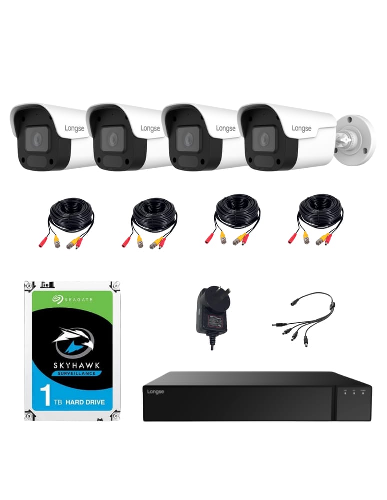 Kit De 4 Camaras 5mpx Int/ext Audio Grabador 4 Canales 5mpx Lite Cables Fuentes Hdd 1tb