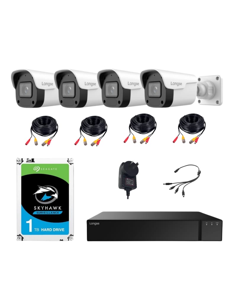 Kit De 4 Camaras 5mpx Int/ext Full Color Audio Grabador 4 Canales 5mpx Lite Cables Fuentes Hdd 1tb