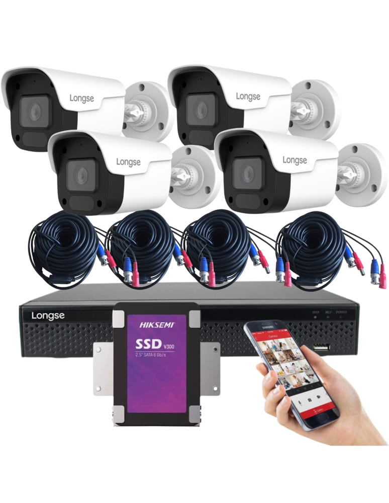 Kit De 4 Camaras 5mpx Ir20m Con Audio Int/ext, Grabador 8 Canales 5mpx Det Humana Cables Fuentes Disco 500gb
