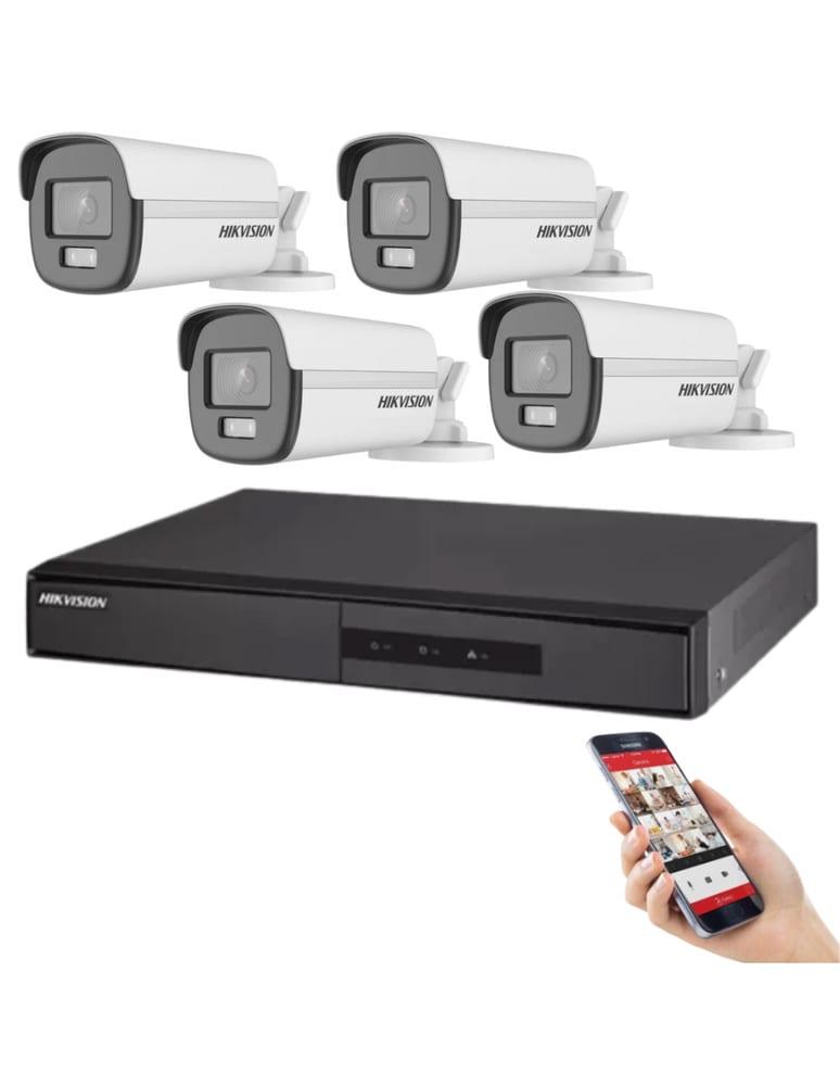 Kit De 4 Camaras Colorvu 2mpx Dvr 4 Ch Hqhi Acusense Exterior Proteccion Perimetral Face Detection 5mpx Lite