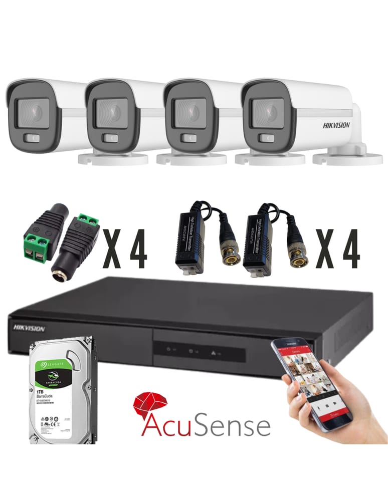 Kit De 4 Camaras Colorvu 2mpx Dvr 8 Ch Acusense Exterior 1tb Baluns Fuentes