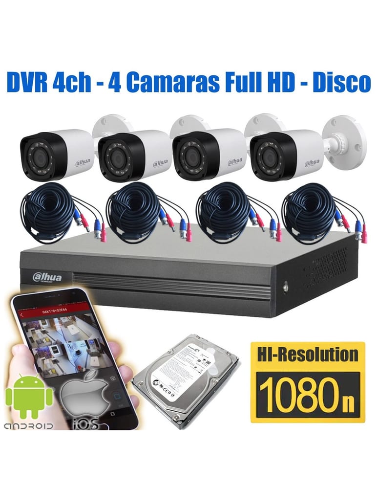 Kit De 4 Camaras De Seguridad 2mpx Exterior Ir Disco 1tb Wizsense Inteligente