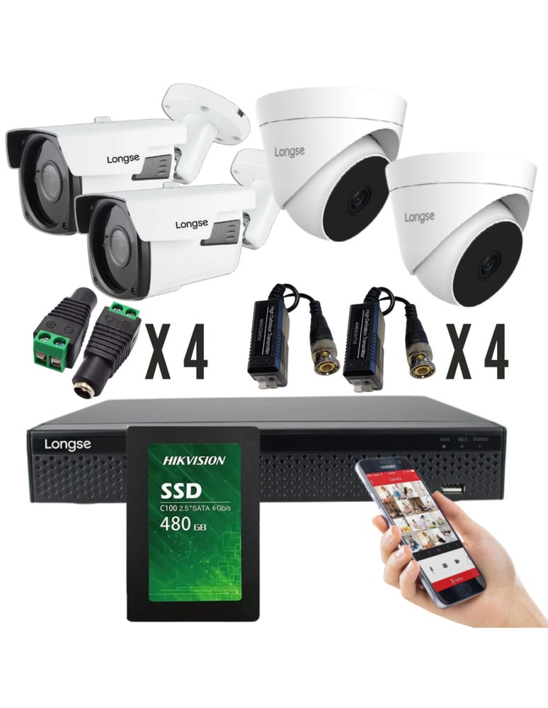 Kit De 4 Camaras De Seguridad 5mpx 2 Interior Full Color Minidomo 2 Bullet Varifocal Dvr De 4 Canales Disco De 500gb Fuentes