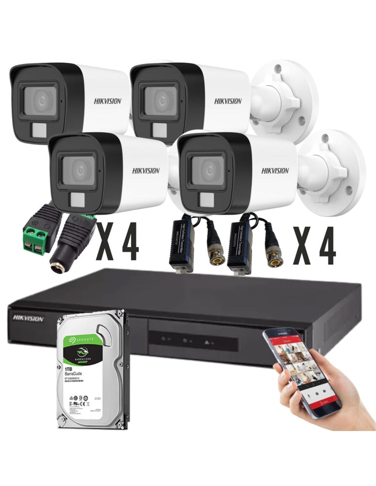 Kit De 4 Camaras Dual Light 5mpx Dvr 4 Ch Acusense Exterior Audio 1tb Baluns Fuentes