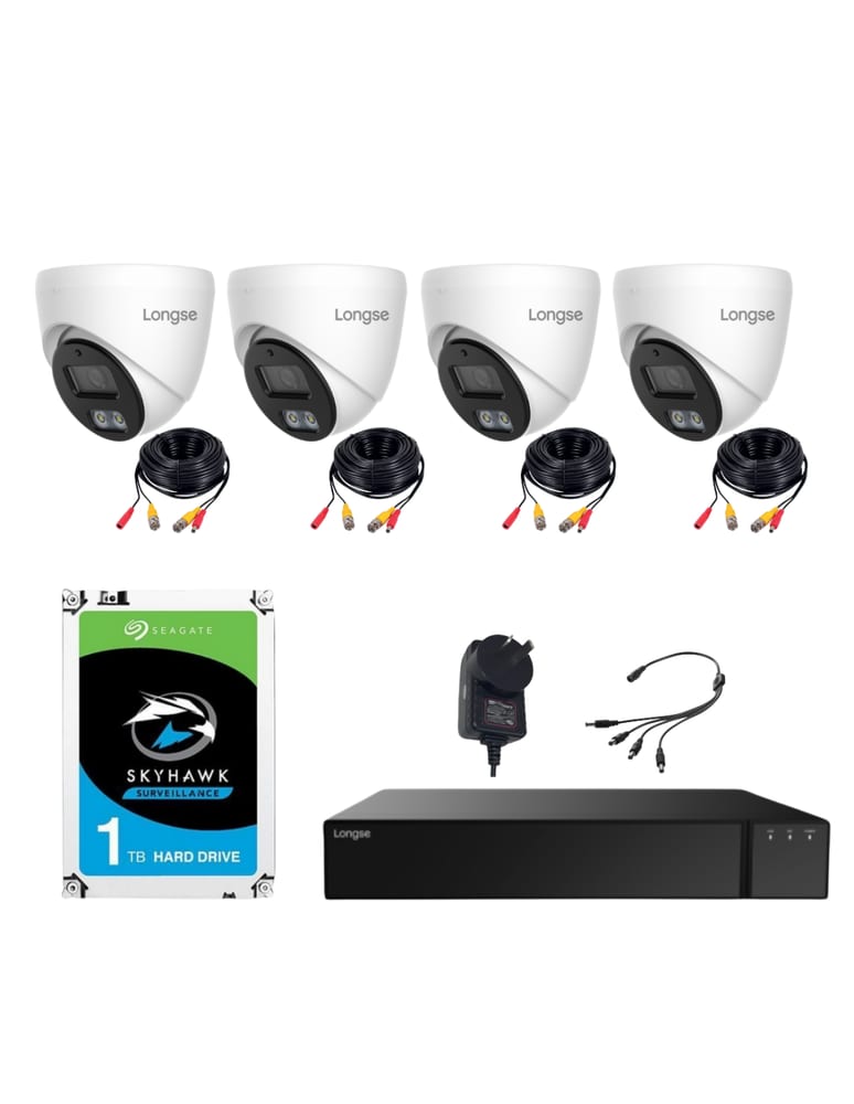 Kit De 4 Camaras Minidomos 5mpx Int Audio Grabador 4 Canales 5mpx Lite Cables Fuentes Hdd 1tb