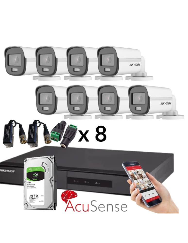Kit De 8 Camaras 2mpx Dvr 8 Ch Acusense Infrarrojas Exterior 1tb Baluns Plugs Fuentes