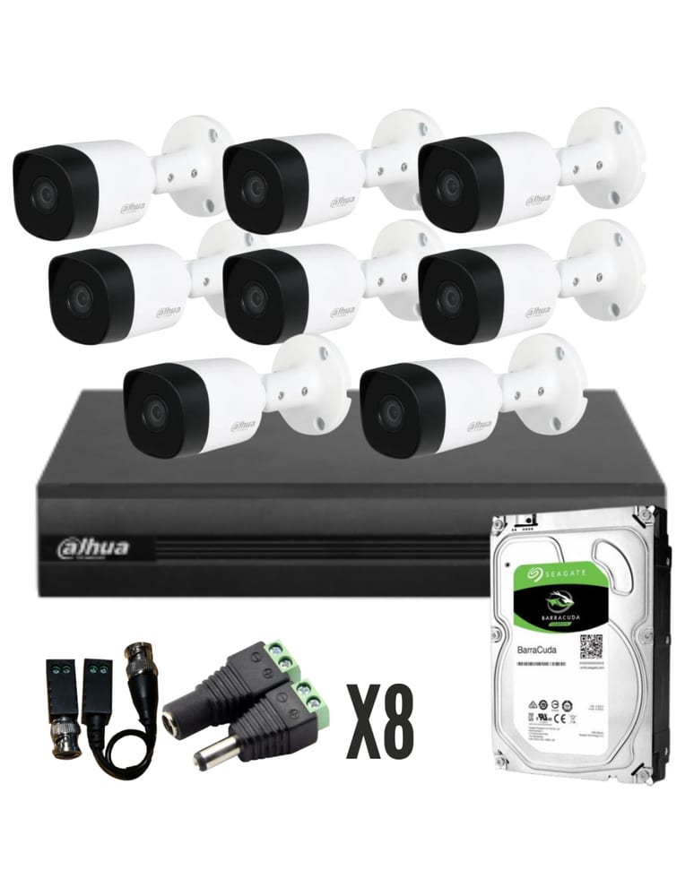 Kit De 8 Camaras 2mpx Dvr 8ch Disco 1tb Wizsense Inteligente Plug Baluns Fuentes