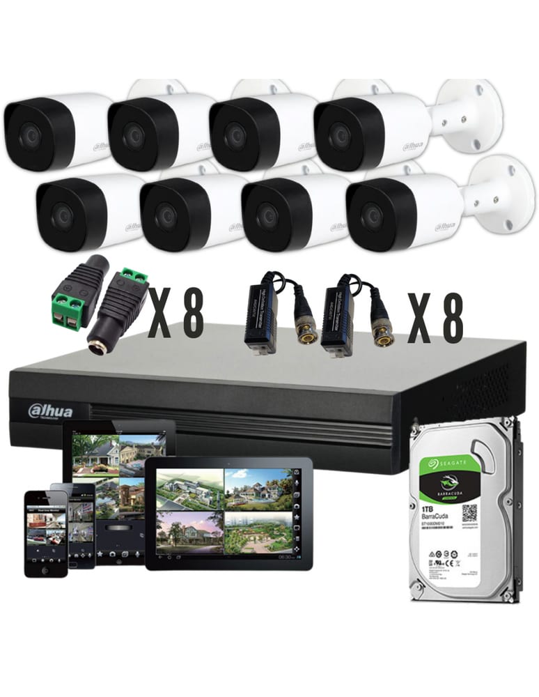 Kit De 8 Camaras 2mpx Dvr 8ch Wizsense Inteligente Plug Baluns Fuentes Disco 1tb