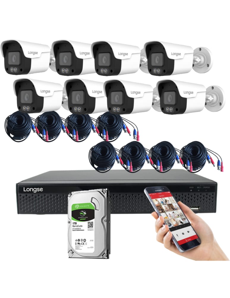 Kit De 8 Camaras 5mpx Exterior Full Color Dvr 8 Ch Det Humana 1tb Fuentes Cables