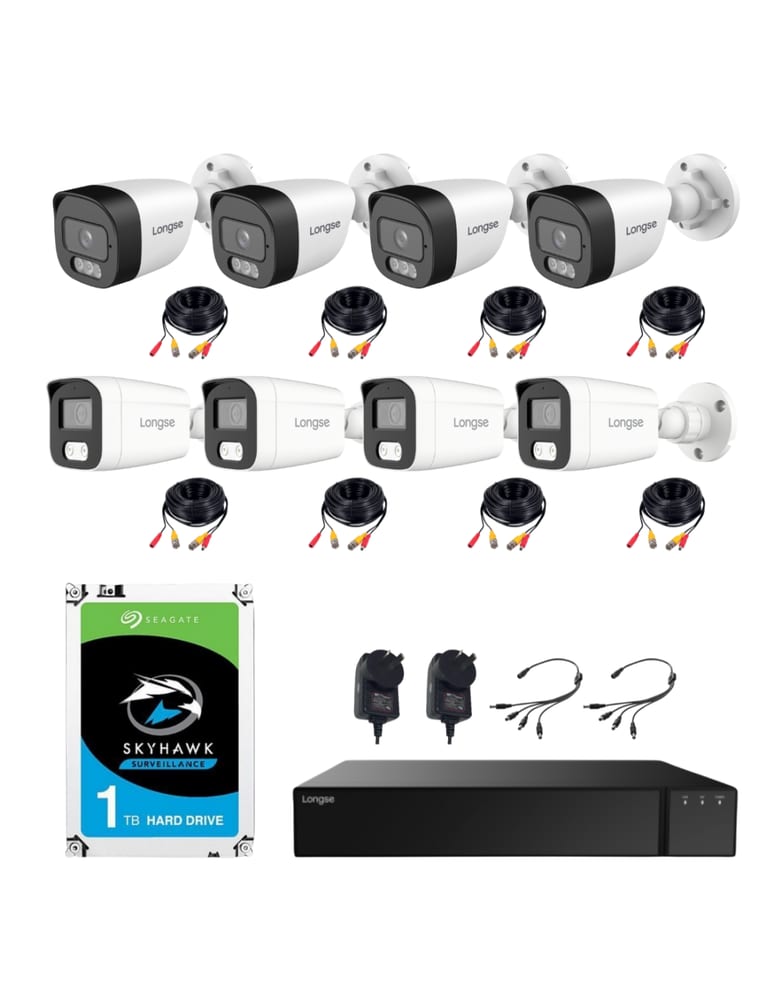 Kit De 8 Camaras Bullet 5mpx Dual Light Ext / 2mpx Dual Light Ext Grabador 8 Canales 5mpx Lite Cables Fuentes Hdd 1tb