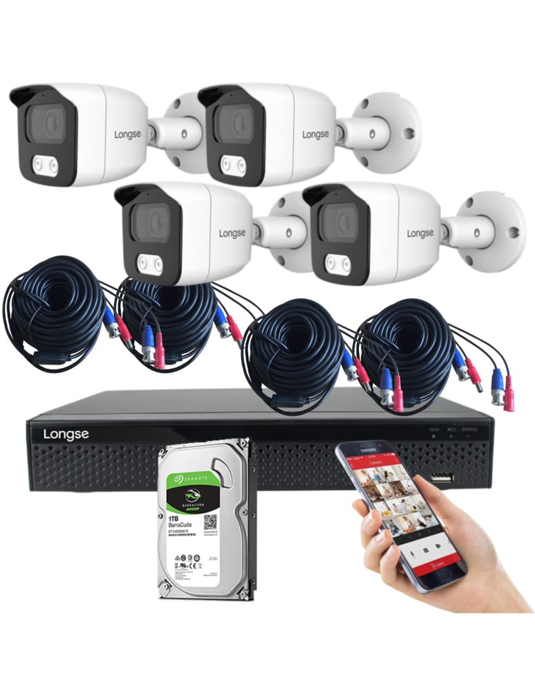 Kit Seguridad 4 Camaras Full Color Ext Con Audio Dvr 8ch Det Humana 5mpx Disco 1tb Cables Fuentes