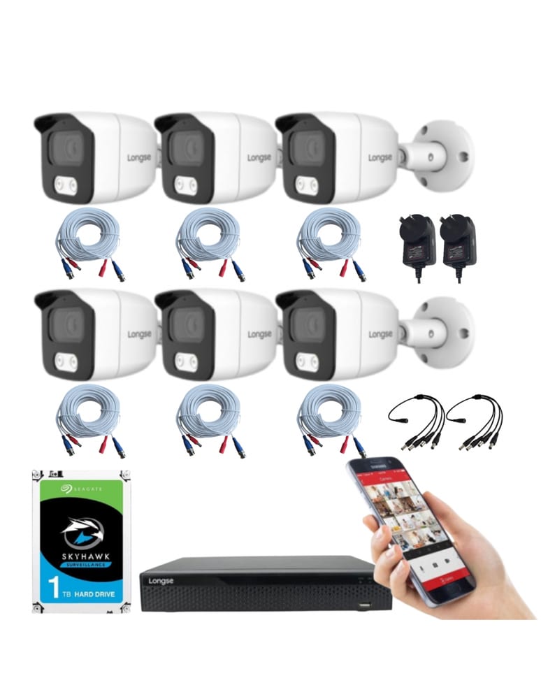 Kit Seguridad 6 Camaras Full Color Ext Con Audio Dvr 8ch Det Humana 5mpx Disco 1tb Cables Fuentes