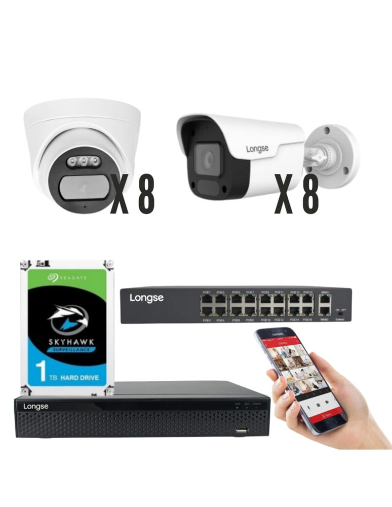 Kit De 16 Camaras Ip De 4mpx Int Ext Vision Nocturna Audio Con Nvr De 16ch Switch Poe De 16ch Disco De 1tb