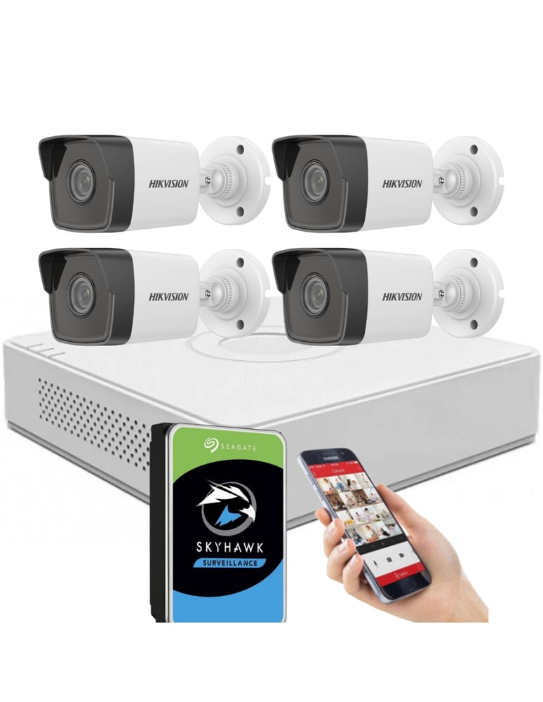 Kit De 4 Camaras De Seguridad 2mpx Ipdual Light Audio Slot Sd Nvr 8ch Hikvision Disco 1tb