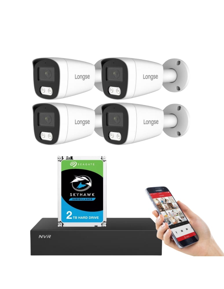 Kit De 4 Camaras De Seguridad 8mpx Ip Dual Light Audio Full Ai Exterior Nvr 4ch Poe/9ch Disco 2tb