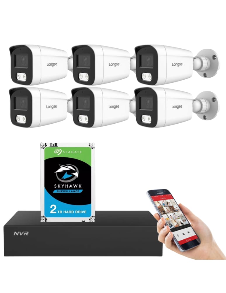 Kit De 6 Camaras De Seguridad 4k/8mpx Ip Audio Deteccion Humana Nvr 8ch Poe Disco 2tb Skyhawk
