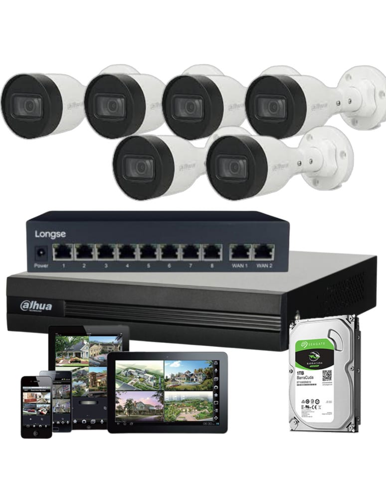 Kit De 6 Camaras De Seguridad 4mpx Ip Nvr Dahua Poe 8mpx Disco 1tb Seagate
