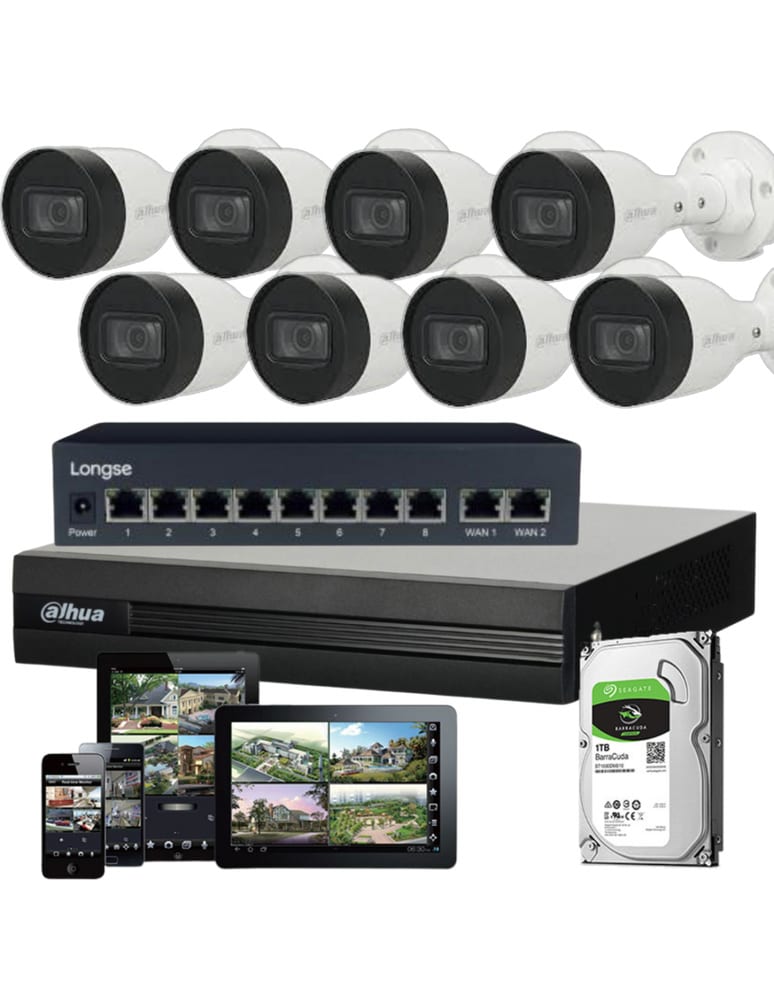 Kit De 8 Camaras De Seguridad 2mpx Ip Nvr Wizsense 8mpx Poe Disco Dahua 1tb Skyhawk