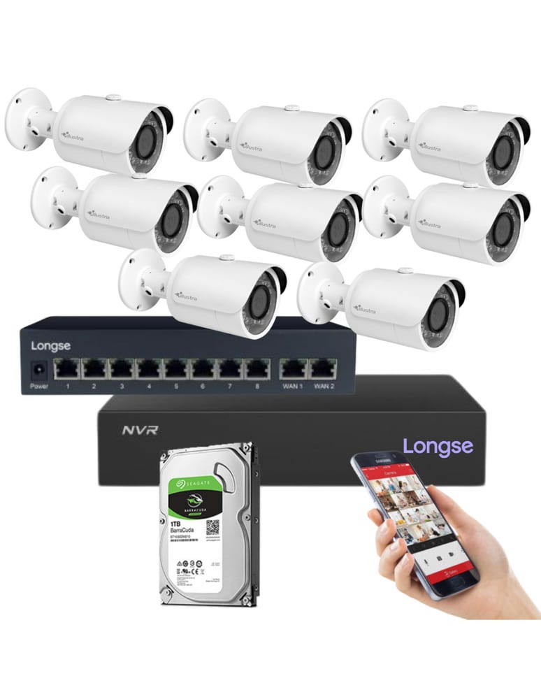Kit De 8 Camaras De Seguridad 2mpx Ip Exterior Metaal, Nvr 9ch Poe 5mpx, Disco 1 Tb