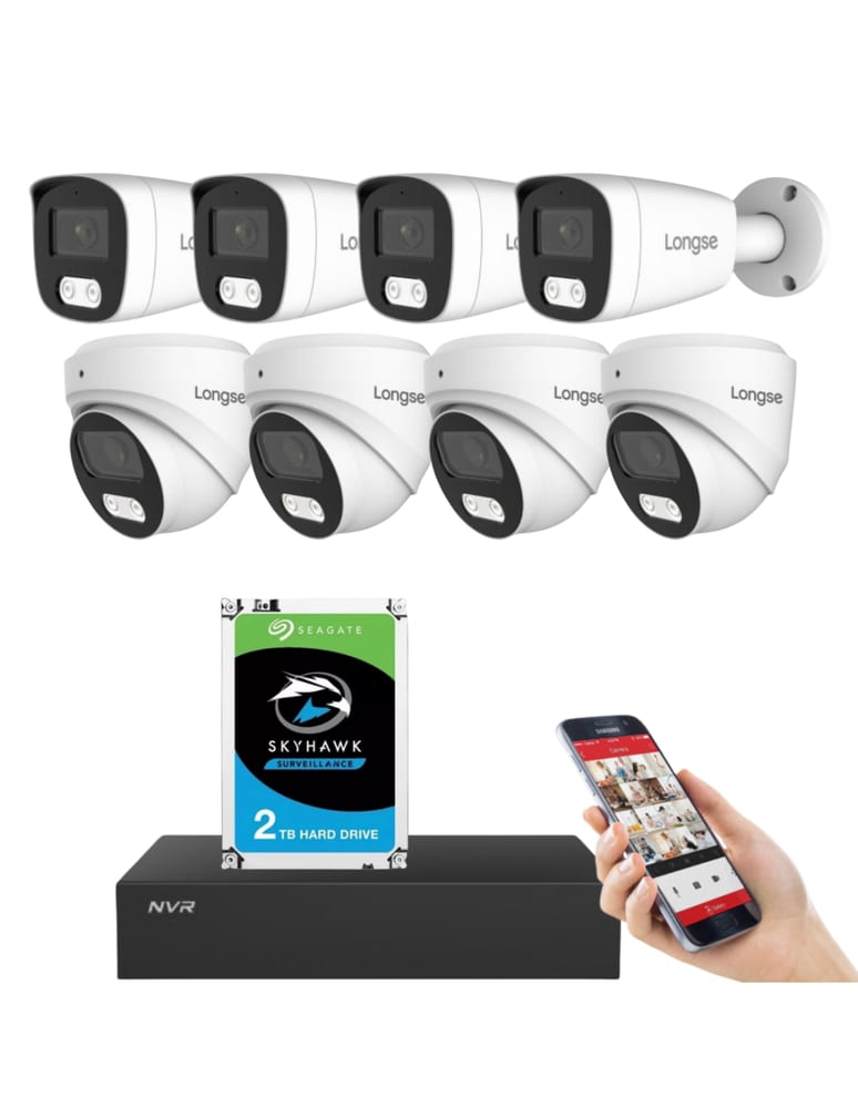 Kit De 8 Camaras De Seguridad 5mpx Ip Dual Light Audio Full Ai Int/ext Nvr 8ch Poe Disco 2tb