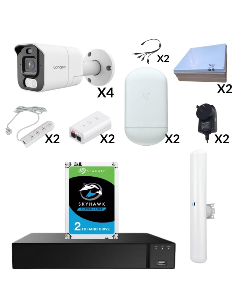 Sistema Ip 4 Camaras Vigilancia Urbana Con Enlaces 120 Ubiquiti Nvr 8ch Disco Accesorios