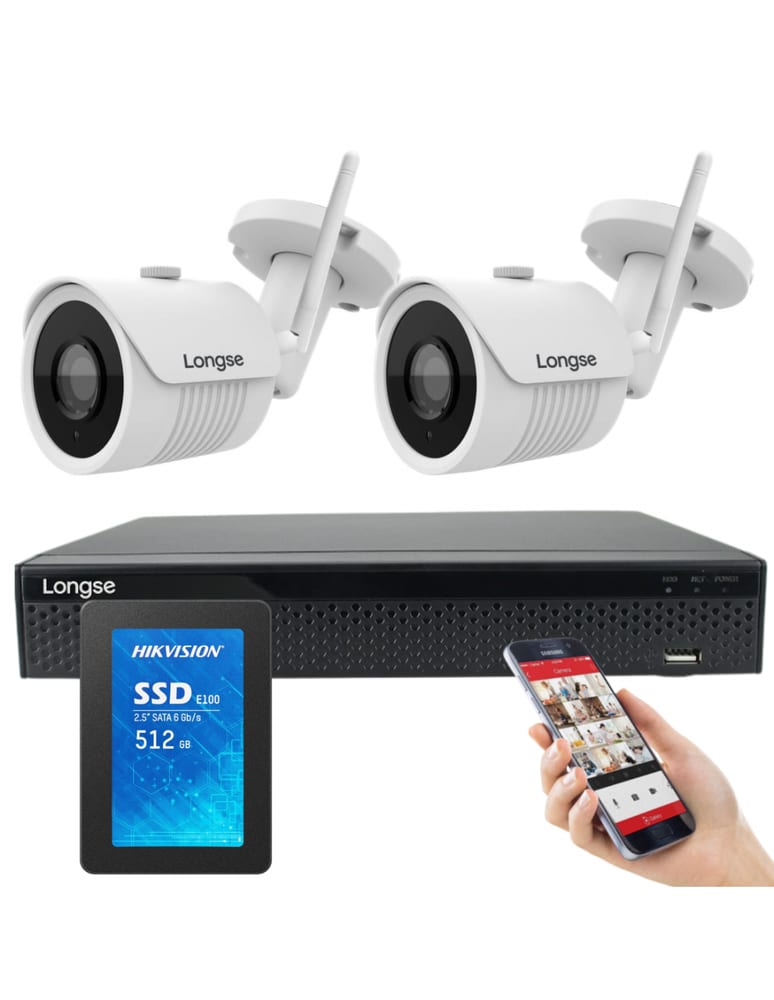 Kit De 2 Camaras 2mpx Full Hd Wifi Exterior Infrarro Con Nvr 9ch 5mpx Hdmi Con Disco 480gb
