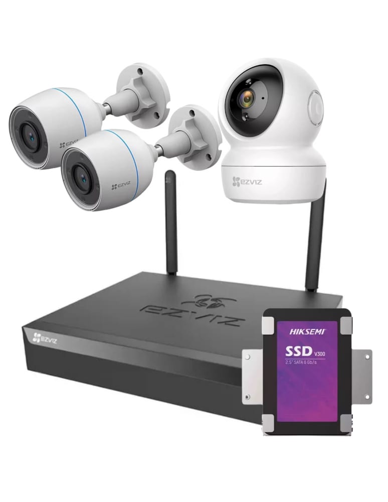 Kit De 2 Camaras Wifi 2mpx Exterior Dual Light Detecccion Humana Vigilancia Activa 1 Domo Pt 2mpx Int. Nvr 4ch Disco 480gb