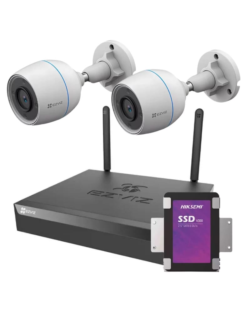 Kit De 2 Camaras Wifi 2mpx Exterior Dual Light Detecccion Humana Vigilancia Activa Nvr 4ch Disco 480gb