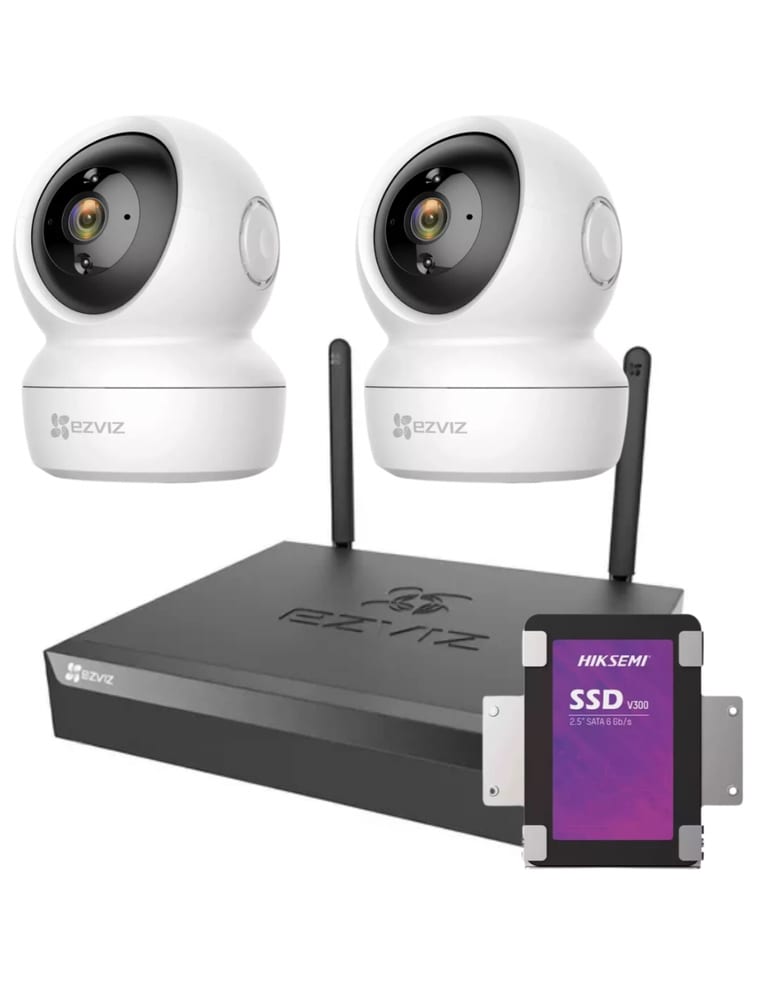 Kit De 2 Camaras Wifi 2mpx Interior Con Movimiento Audio Bidiriccional Nvr 4ch Disco 480gb