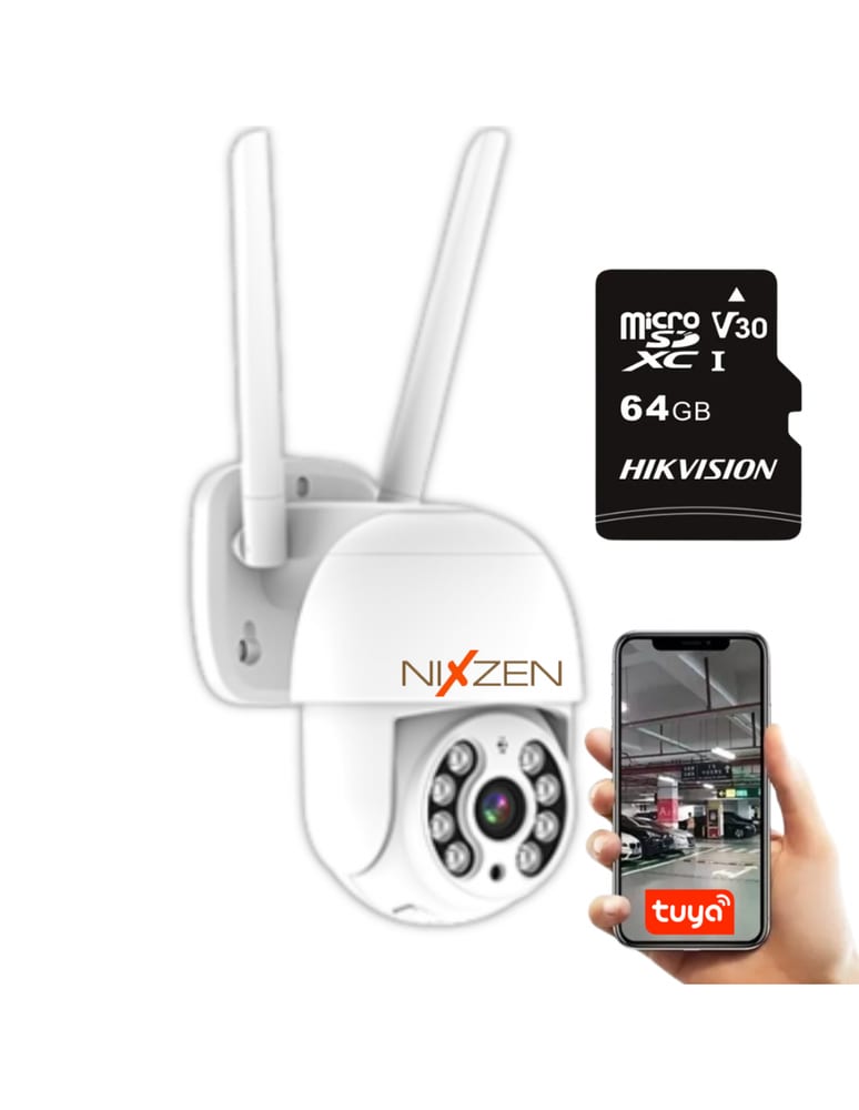 Kit Domo Ip Wifi Pan And Tilt Motorizado 3mpx Dual Light Con Fuente Y Memoria De 64gb Autotracking P2p Exterior Slot Sd Audio