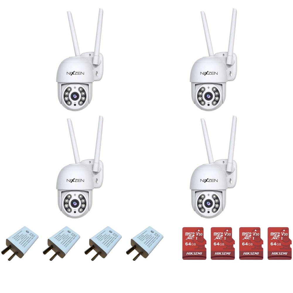 Kit 4 Camaras Wifi Exterior Instaladas Con Memoria Nixzen Motorizadas 3mpx Vision Nocturna En Color Audio Bidireccional Y App En El Celular