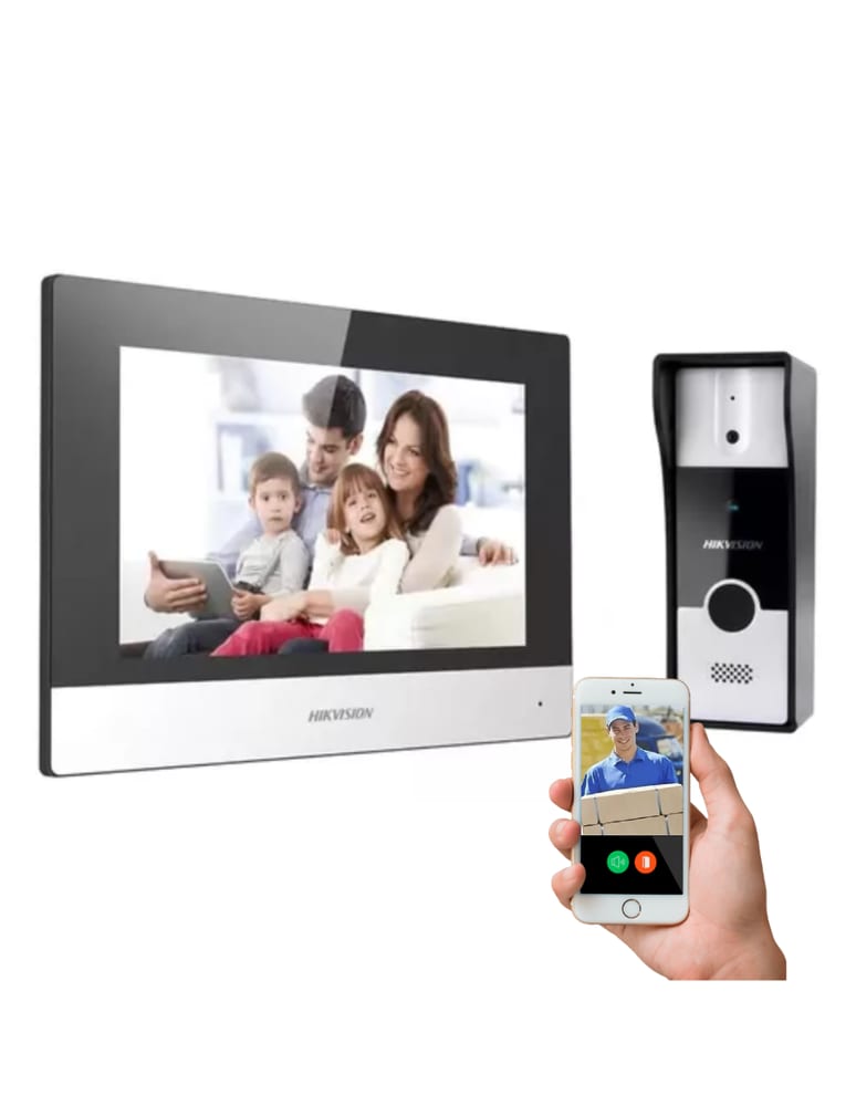 Kit Video Porterovisor Hibrido Frente Pantalla 7" Hikvision 4 Hilos 2mpx 12volts Ip65 Wifi