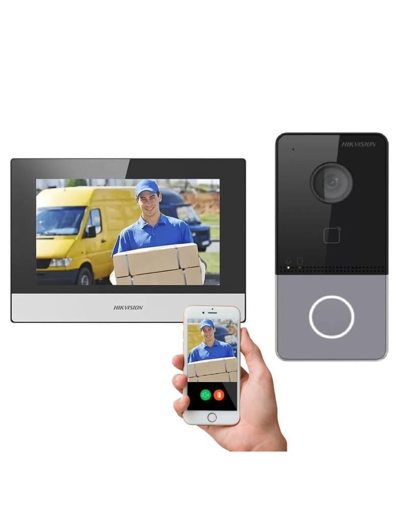 Kit Video Portero Ip Wifi Frente Pantalla 7" Hikvision Hikconnect Tarjeta Incluye Fuentes 12vcc Poe Ip65 Porterovisor