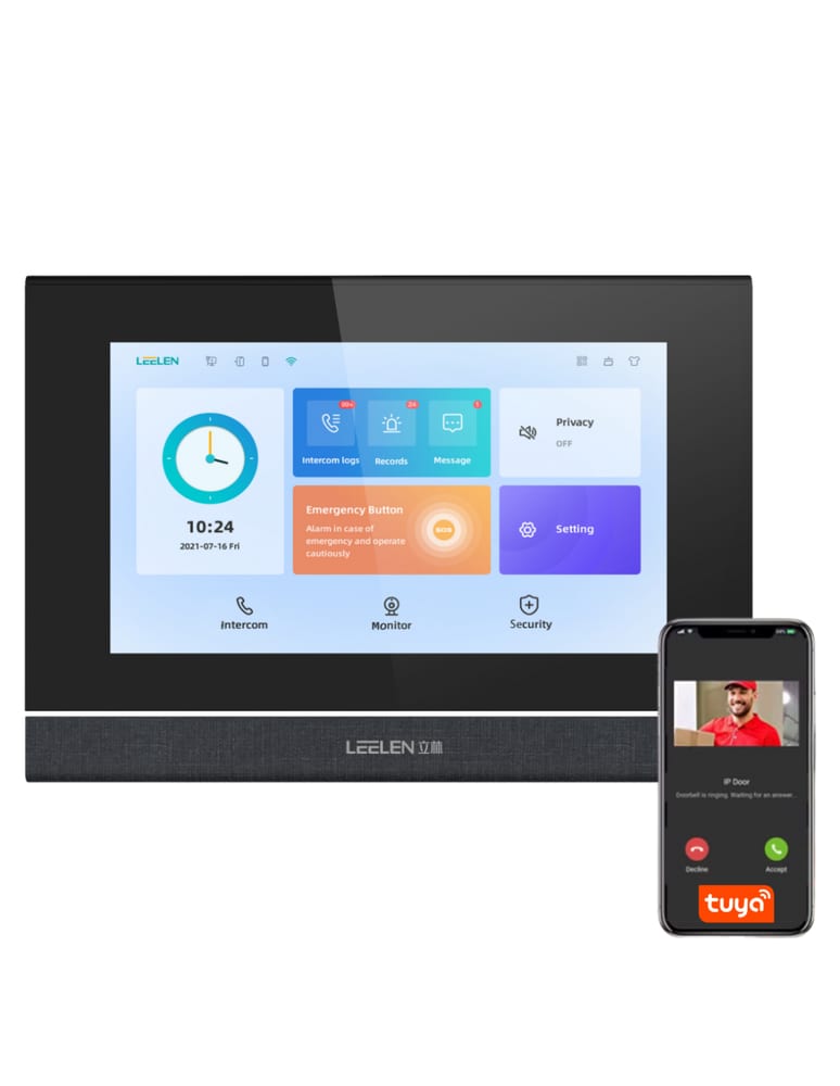 Monitor Lcd Ip Wifi 7" Leelen Poe Standard Touchscreen Tuya App Slot Sd Card Video Record