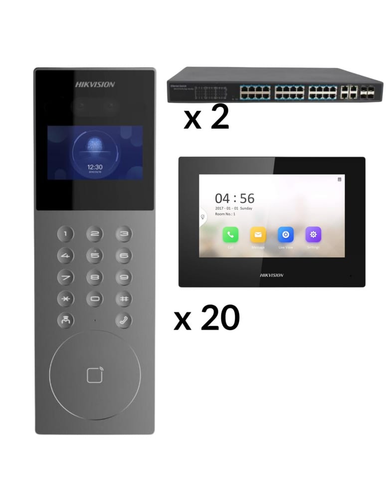 Kit Visor 20 Unidades 7" Edificio Ip Video Color Y Audio Poe Switch Poe