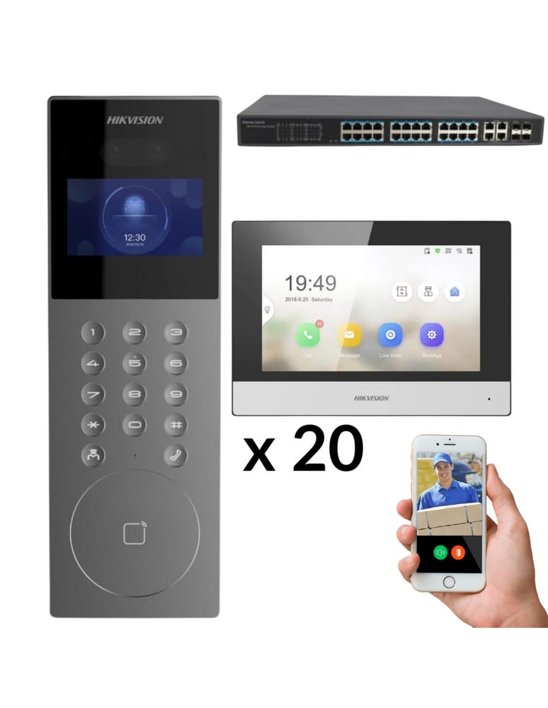 Kit Visor 20 Unidades 7" Edificio Ip App Celular Video Color Y Audio Poe Wifi Switch Poe