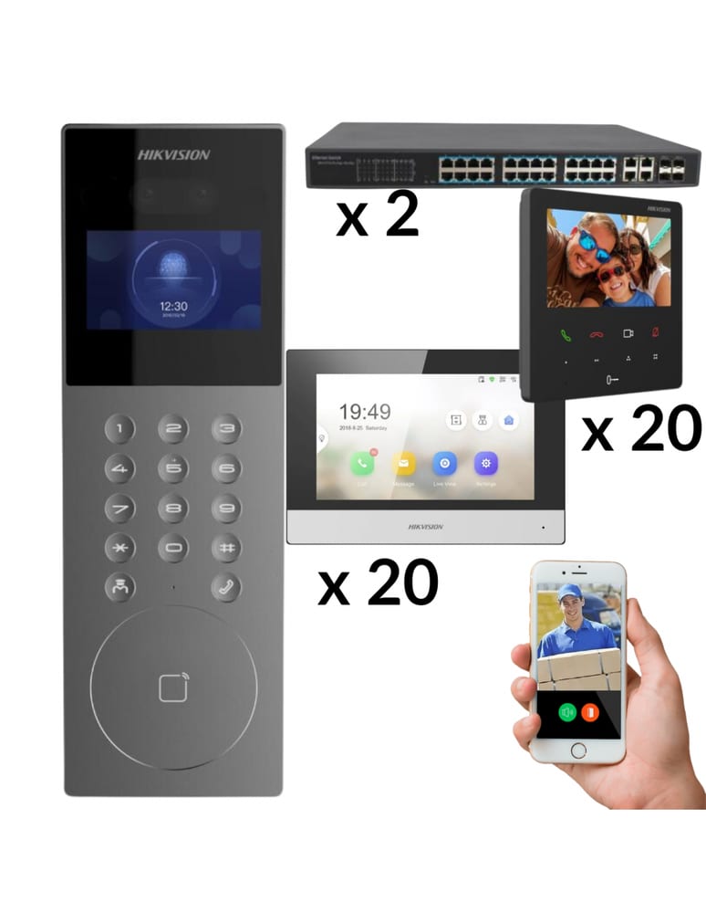 Kit Visor 40 Unidades 4.3" Y 7" Edificio Ip App Celular Video Color Y Audio Poe Wifi Switch Poe